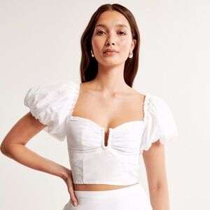 NWT A&F Drama Puff Sleeve Sweetheart Set Top - White